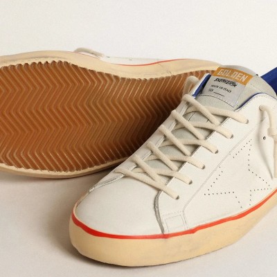 Golden Goose Super-Star Sneaker With Perforated Star And Blue Suede Heel Tab Golden Goose Super-Star Sneaker With Perforated Star And Blue Suede Heel Tab
