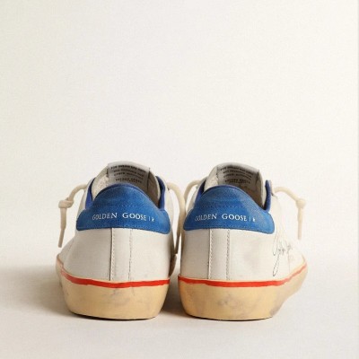Golden Goose Super-Star Sneaker With Perforated Star And Blue Suede Heel Tab Golden Goose Super-Star Sneaker With Perforated Star And Blue Suede Heel Tab