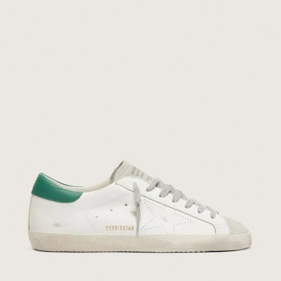 Golden Goose Super-Star Sneaker With Perforated Star And Green Heel Tab Golden Goose Super-Star Sneaker With Perforated Star And Green Heel Tab
