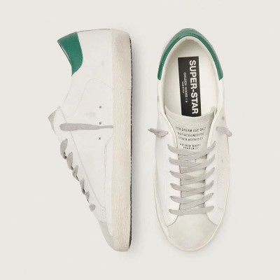 Golden Goose Super-Star Sneaker With Perforated Star And Green Heel Tab Golden Goose Super-Star Sneaker With Perforated Star And Green Heel Tab