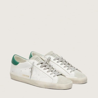 Golden Goose Super-Star Sneaker With Perforated Star And Green Heel Tab Golden Goose Super-Star Sneaker With Perforated Star And Green Heel Tab