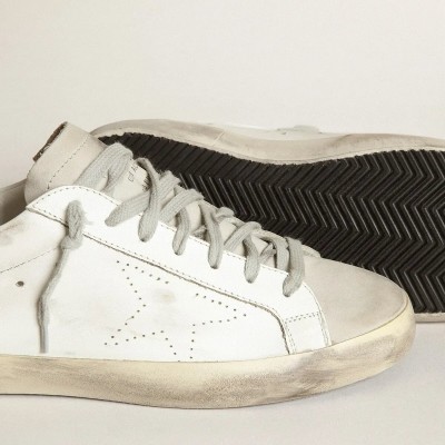 Golden Goose Super-Star Sneaker With Perforated Star And Ice-Gray Heel Tab Golden Goose Super-Star Sneaker With Perforated Star And Ice-Gray Heel Tab