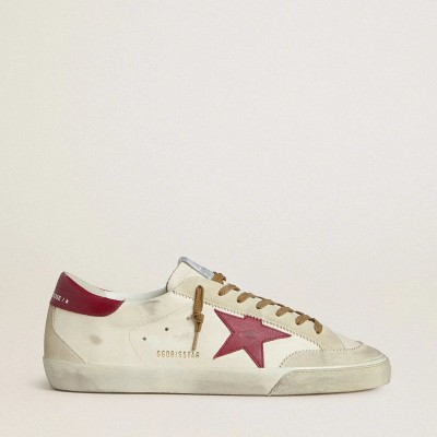 Golden Goose Super-Star Sneaker With Red Leather Star And Beige Suede Inserts Golden Goose Super-Star Sneaker With Red Leather Star And Beige Suede Inserts