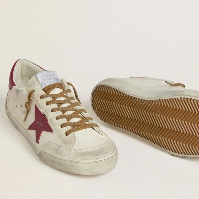 Golden Goose Super-Star Sneaker With Red Leather Star And Beige Suede Inserts Golden Goose Super-Star Sneaker With Red Leather Star And Beige Suede Inserts