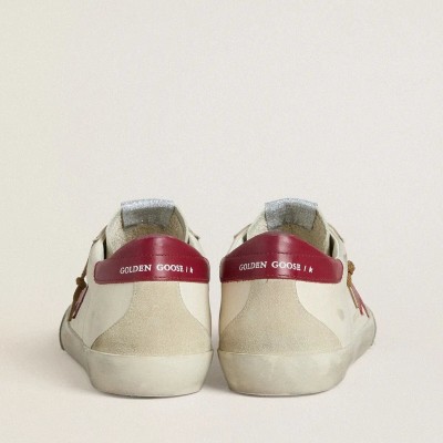 Golden Goose Super-Star Sneaker With Red Leather Star And Beige Suede Inserts Golden Goose Super-Star Sneaker With Red Leather Star And Beige Suede Inserts