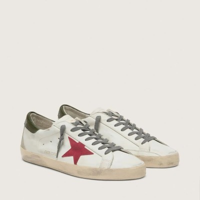 Golden Goose Super-Star Sneaker With Red Suede Star And Green Leather Heel Tab Golden Goose Super-Star Sneaker With Red Suede Star And Green Leather Heel Tab