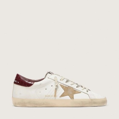 Golden Goose Super-Star Sneaker With Sand Suede Star And Red Croc-Print Leather Heel Tab