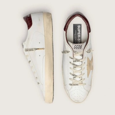 Golden Goose Super-Star Sneaker With Sand Suede Star And Red Croc-Print Leather Heel Tab