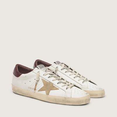 Golden Goose Super-Star Sneaker With Sand Suede Star And Red Croc-Print Leather Heel Tab Golden Goose Super-Star Sneaker With Sand Suede Star And Red Croc-Print Leather Heel Tab