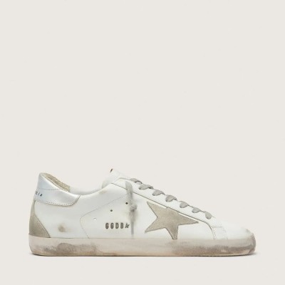 Golden Goose Super-Star Sneaker With Silver Heel Tab And Lettering Golden Goose Super-Star Sneaker With Silver Heel Tab And Lettering
