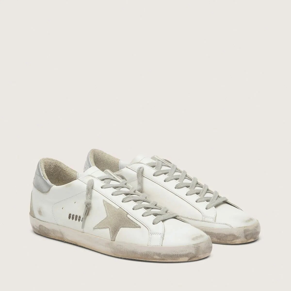 Golden Goose Super-Star Sneaker With Silver Heel Tab And Lettering Golden Goose Super-Star Sneaker With Silver Heel Tab And Lettering