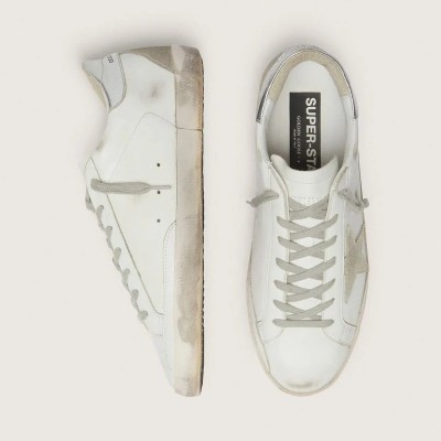 Golden Goose Super-Star Sneaker With Silver Heel Tab And Lettering Golden Goose Super-Star Sneaker With Silver Heel Tab And Lettering