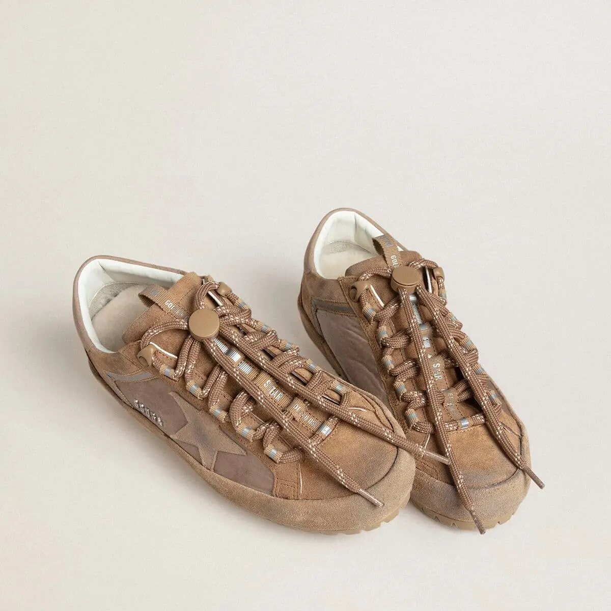 Golden Goose Super-Star Ski Sneaker In Dolmias And Caramel Suede With Marble Nubuck Star And Heel Tab Golden Goose Super-Star Ski Sneaker In Dolmias And Caramel Suede With Marble Nubuck Star And Heel Tab