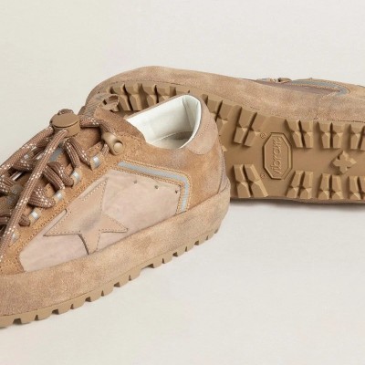 Golden Goose Super-Star Ski Sneaker In Dolmias And Caramel Suede With Marble Nubuck Star And Heel Tab Golden Goose Super-Star Ski Sneaker In Dolmias And Caramel Suede With Marble Nubuck Star And Heel Tab