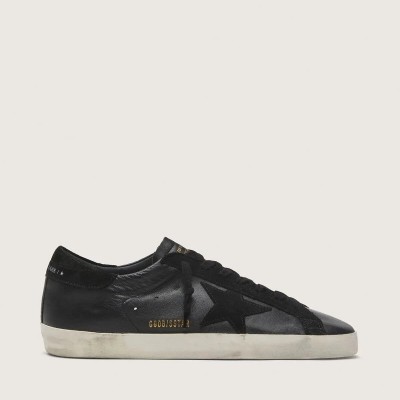 Golden Goose Super-Star Sneaker In Black Nappa With Black Suede Star And Heel Tab Golden Goose Super-Star Sneaker In Black Nappa With Black Suede Star And Heel Tab