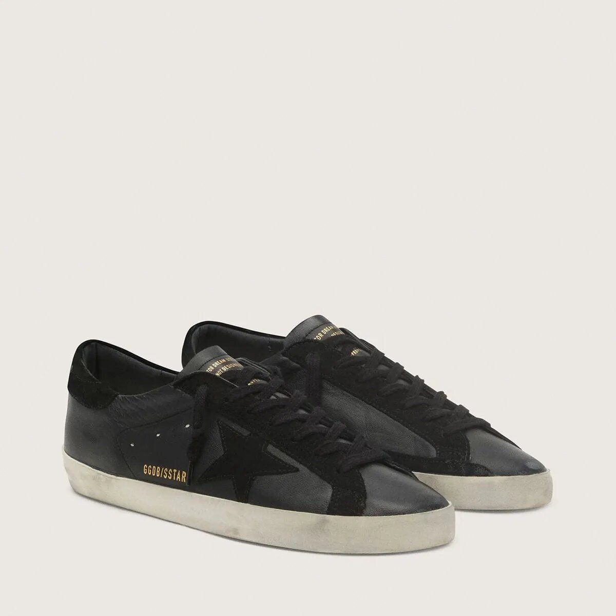 Golden Goose Super-Star Sneaker In Black Nappa With Black Suede Star And Heel Tab Golden Goose Super-Star Sneaker In Black Nappa With Black Suede Star And Heel Tab