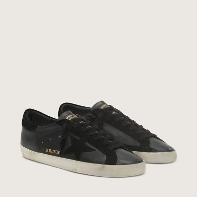 Golden Goose Super-Star Sneaker In Black Nappa With Black Suede Star And Heel Tab Golden Goose Super-Star Sneaker In Black Nappa With Black Suede Star And Heel Tab