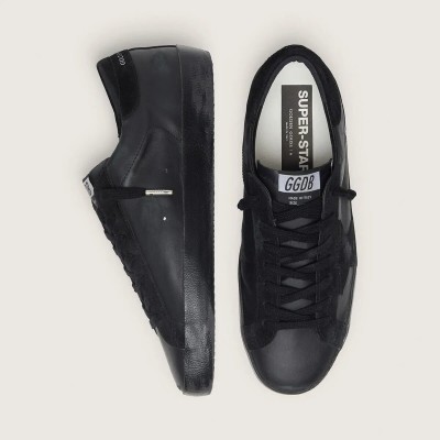 Golden Goose Super-Star Sneaker In Black Nappa With Suede Details And Black Foxing Golden Goose Super-Star Sneaker In Black Nappa With Suede Details And Black Foxing