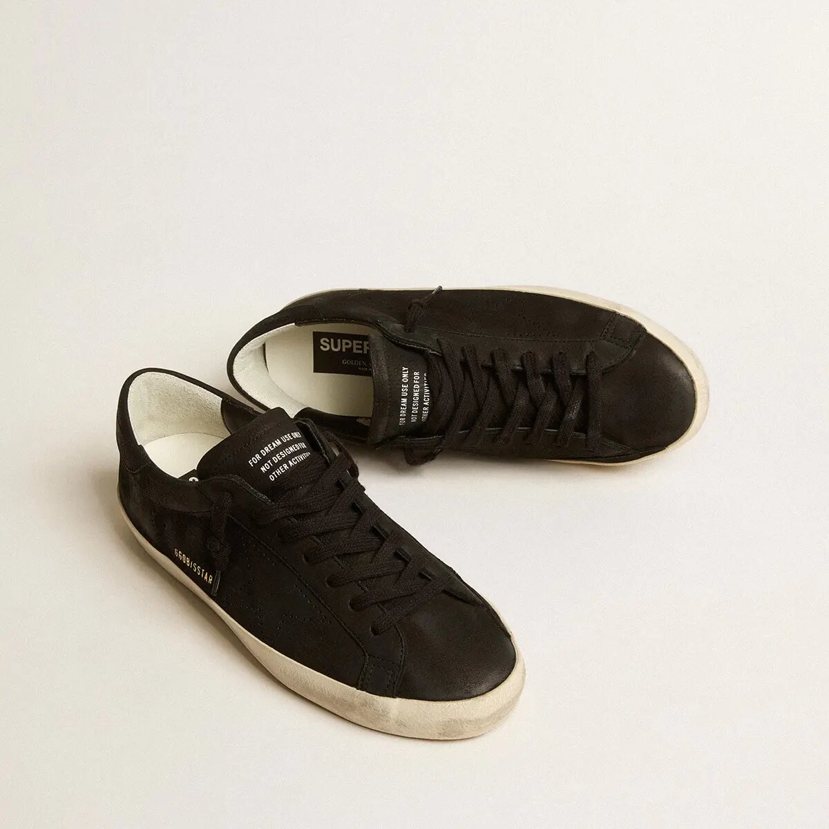 Golden Goose Super-Star Sneaker In Black Nubuck With Perforated Star And Black Nubuck Heel Tab Golden Goose Super-Star Sneaker In Black Nubuck With Perforated Star And Black Nubuck Heel Tab