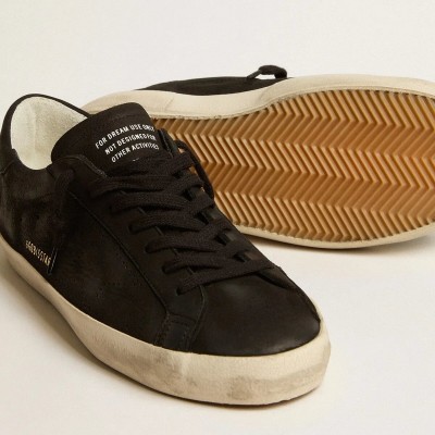 Golden Goose Super-Star Sneaker In Black Nubuck With Perforated Star And Black Nubuck Heel Tab Golden Goose Super-Star Sneaker In Black Nubuck With Perforated Star And Black Nubuck Heel Tab