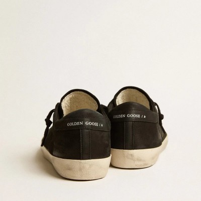 Golden Goose Super-Star Sneaker In Black Nubuck With Perforated Star And Black Nubuck Heel Tab Golden Goose Super-Star Sneaker In Black Nubuck With Perforated Star And Black Nubuck Heel Tab