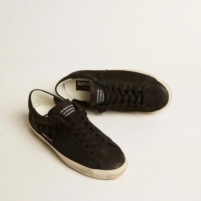 Golden Goose Super-Star Sneaker In Black Nubuck With Perforated Star And Black Nubuck Heel Tab Golden Goose Super-Star Sneaker In Black Nubuck With Perforated Star And Black Nubuck Heel Tab