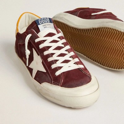Golden Goose Super-Star Sneaker In Brick-Red Suede With White Leather Star And Animal-Print Heel Tab Golden Goose Super-Star Sneaker In Brick-Red Suede With White Leather Star And Animal-Print Heel Tab