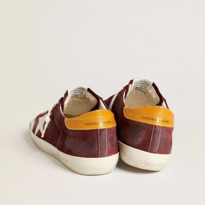 Golden Goose Super-Star Sneaker In Brick-Red Suede With White Leather Star And Animal-Print Heel Tab Golden Goose Super-Star Sneaker In Brick-Red Suede With White Leather Star And Animal-Print Heel Tab