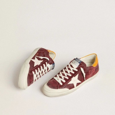 Golden Goose Super-Star Sneaker In Brick-Red Suede With White Leather Star And Animal-Print Heel Tab Golden Goose Super-Star Sneaker In Brick-Red Suede With White Leather Star And Animal-Print Heel Tab