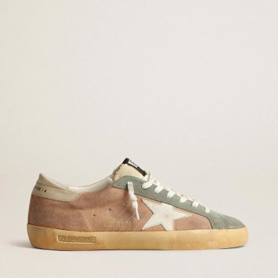 Golden Goose Super-Star Sneaker In Brown And Green Suede With White Nappa Leather Star Golden Goose Super-Star Sneaker In Brown And Green Suede With White Nappa Leather Star