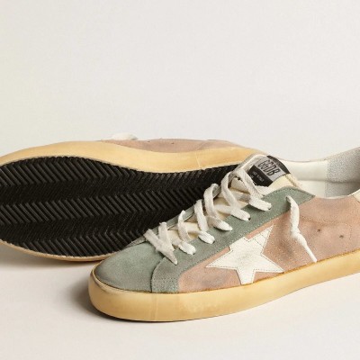 Golden Goose Super-Star Sneaker In Brown And Green Suede With White Nappa Leather Star Golden Goose Super-Star Sneaker In Brown And Green Suede With White Nappa Leather Star