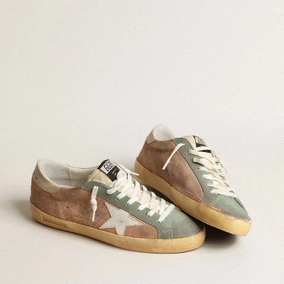 Golden Goose Super-Star Sneaker In Brown And Green Suede With White Nappa Leather Star Golden Goose Super-Star Sneaker In Brown And Green Suede With White Nappa Leather Star