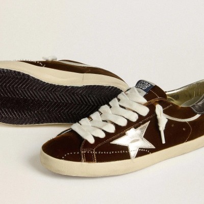 Golden Goose Super-Star Sneaker In Cognac Velvet With Metallic Leather Star And Heel Tab Golden Goose Super-Star Sneaker In Cognac Velvet With Metallic Leather Star And Heel Tab