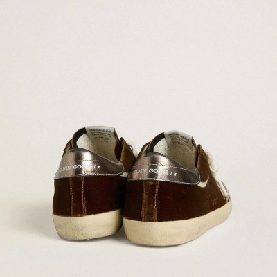 Golden Goose Super-Star Sneaker In Cognac Velvet With Metallic Leather Star And Heel Tab Golden Goose Super-Star Sneaker In Cognac Velvet With Metallic Leather Star And Heel Tab