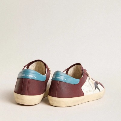 Golden Goose Super-Star Sneaker In Crackle Leather With Brown Star And Teal Heel Tab Golden Goose Super-Star Sneaker In Crackle Leather With Brown Star And Teal Heel Tab
