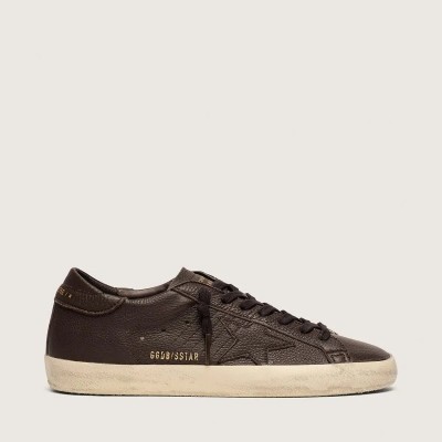 Golden Goose Super-Star Sneaker In Dark Brown Leather With Tone-On-Tone Leather Star Golden Goose Super-Star Sneaker In Dark Brown Leather With Tone-On-Tone Leather Star