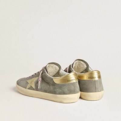 Golden Goose Super-Star Sneaker In Gray Suede With Gold Metallic Leather Star And Heel Tab Golden Goose Super-Star Sneaker In Gray Suede With Gold Metallic Leather Star And Heel Tab