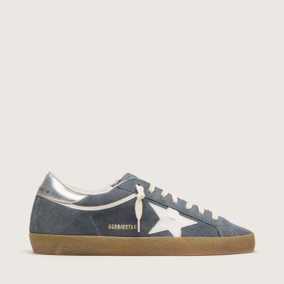 Golden Goose Super-Star Sneaker In Gray Suede With White Leather Star And Silver Leather Heel Tab Golden Goose Super-Star Sneaker In Gray Suede With White Leather Star And Silver Leather Heel Tab