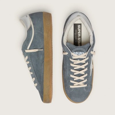 Golden Goose Super-Star Sneaker In Gray Suede With White Leather Star And Silver Leather Heel Tab Golden Goose Super-Star Sneaker In Gray Suede With White Leather Star And Silver Leather Heel Tab