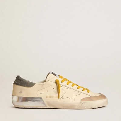 Golden Goose Super-Star Sneaker In Leather With Perforated Star And Gray Suede Heel Tab Golden Goose Super-Star Sneaker In Leather With Perforated Star And Gray Suede Heel Tab