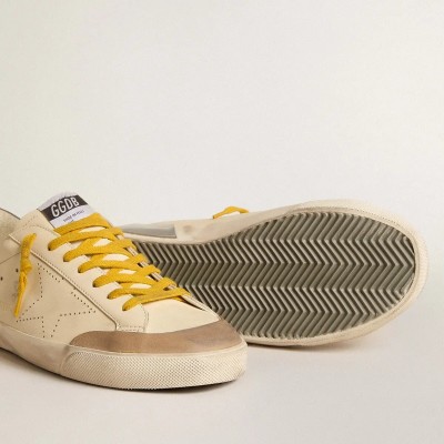Golden Goose Super-Star Sneaker In Leather With Perforated Star And Gray Suede Heel Tab Golden Goose Super-Star Sneaker In Leather With Perforated Star And Gray Suede Heel Tab