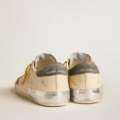 Golden Goose Super-Star Sneaker In Leather With Perforated Star And Gray Suede Heel Tab Golden Goose Super-Star Sneaker In Leather With Perforated Star And Gray Suede Heel Tab