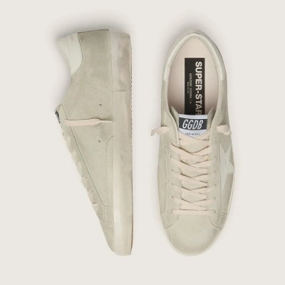 Golden Goose Super-Star Sneaker In Light Gray Suede With White Leather Star Golden Goose Super-Star Sneaker In Light Gray Suede With White Leather Star