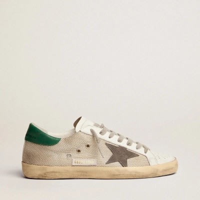 Golden Goose Super-Star Sneaker In Light Silver Mesh With Gray Star Golden Goose Super-Star Sneaker In Light Silver Mesh With Gray Star