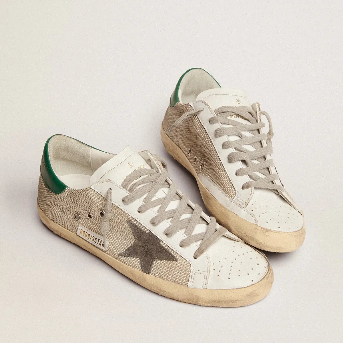 Golden Goose Super-Star Sneaker In Light Silver Mesh With Gray Star Golden Goose Super-Star Sneaker In Light Silver Mesh With Gray Star