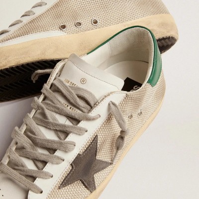 Golden Goose Super-Star Sneaker In Light Silver Mesh With Gray Star Golden Goose Super-Star Sneaker In Light Silver Mesh With Gray Star