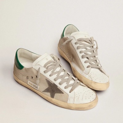 Golden Goose Super-Star Sneaker In Light Silver Mesh With Gray Star Golden Goose Super-Star Sneaker In Light Silver Mesh With Gray Star