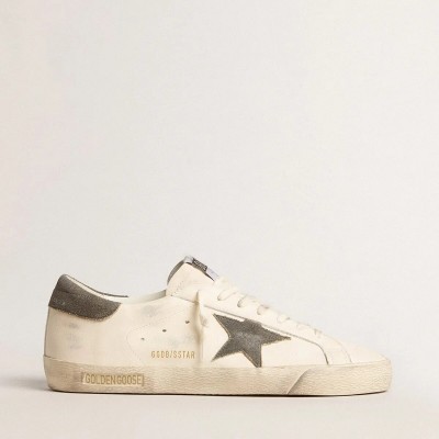 Golden Goose Super-Star Sneaker In Nappa With Gray Suede Star And Heel Tab Golden Goose Super-Star Sneaker In Nappa With Gray Suede Star And Heel Tab
