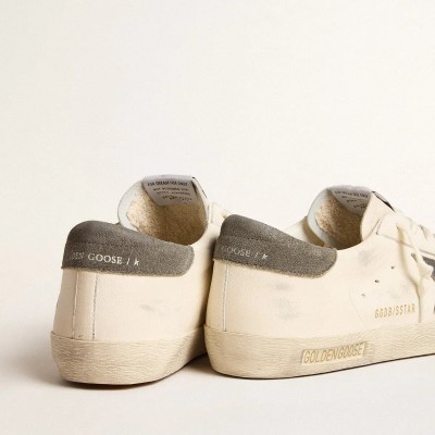 Golden Goose Super-Star Sneaker In Nappa With Gray Suede Star And Heel Tab Golden Goose Super-Star Sneaker In Nappa With Gray Suede Star And Heel Tab