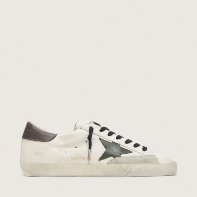 Golden Goose Super-Star Sneaker In Nappa With Green Leather Star And Gray Leather Heel Tab Golden Goose Super-Star Sneaker In Nappa With Green Leather Star And Gray Leather Heel Tab